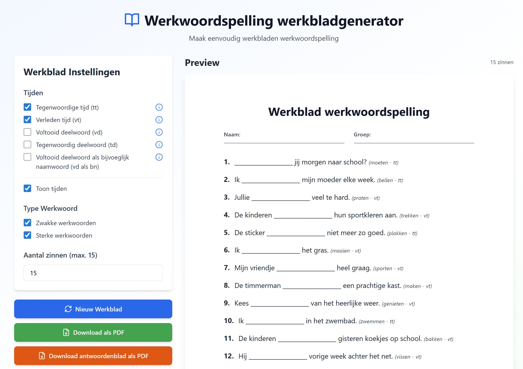 Werkblad maken: werkwoordspelling