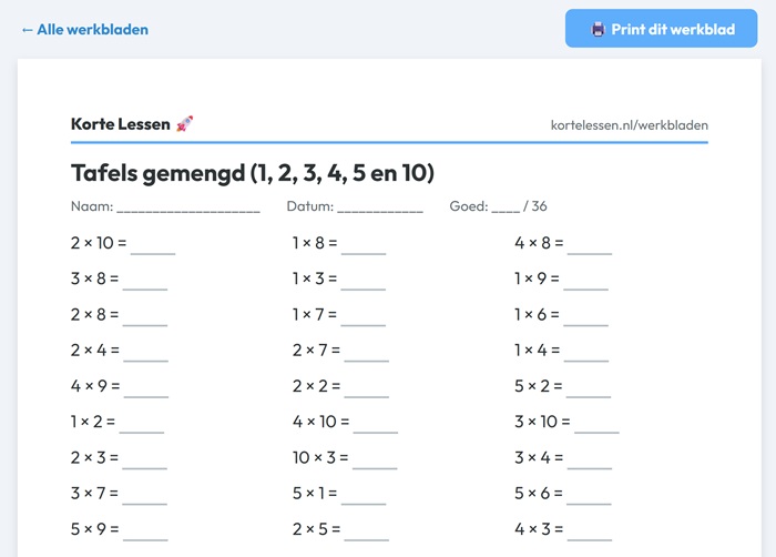 Werkbladen om te printen